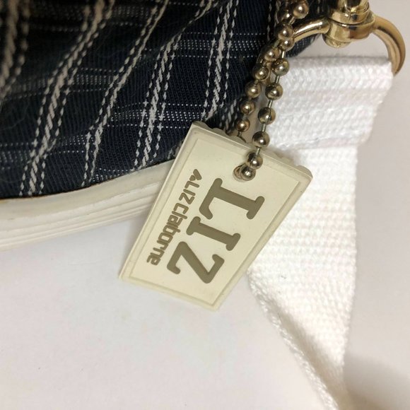 Vintage Liz Claiborne Navy Blue & White Plaid Bucket Bag w/ Removable Straps - Picture 3 of 4